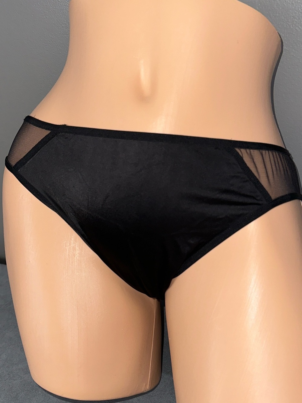 Victoria's Secret XL Black Mesh-Inset Bikini Panties second skin satin Y2K Panty